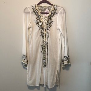 Tybee Island White/Gold Embellished Boho Dress MED
